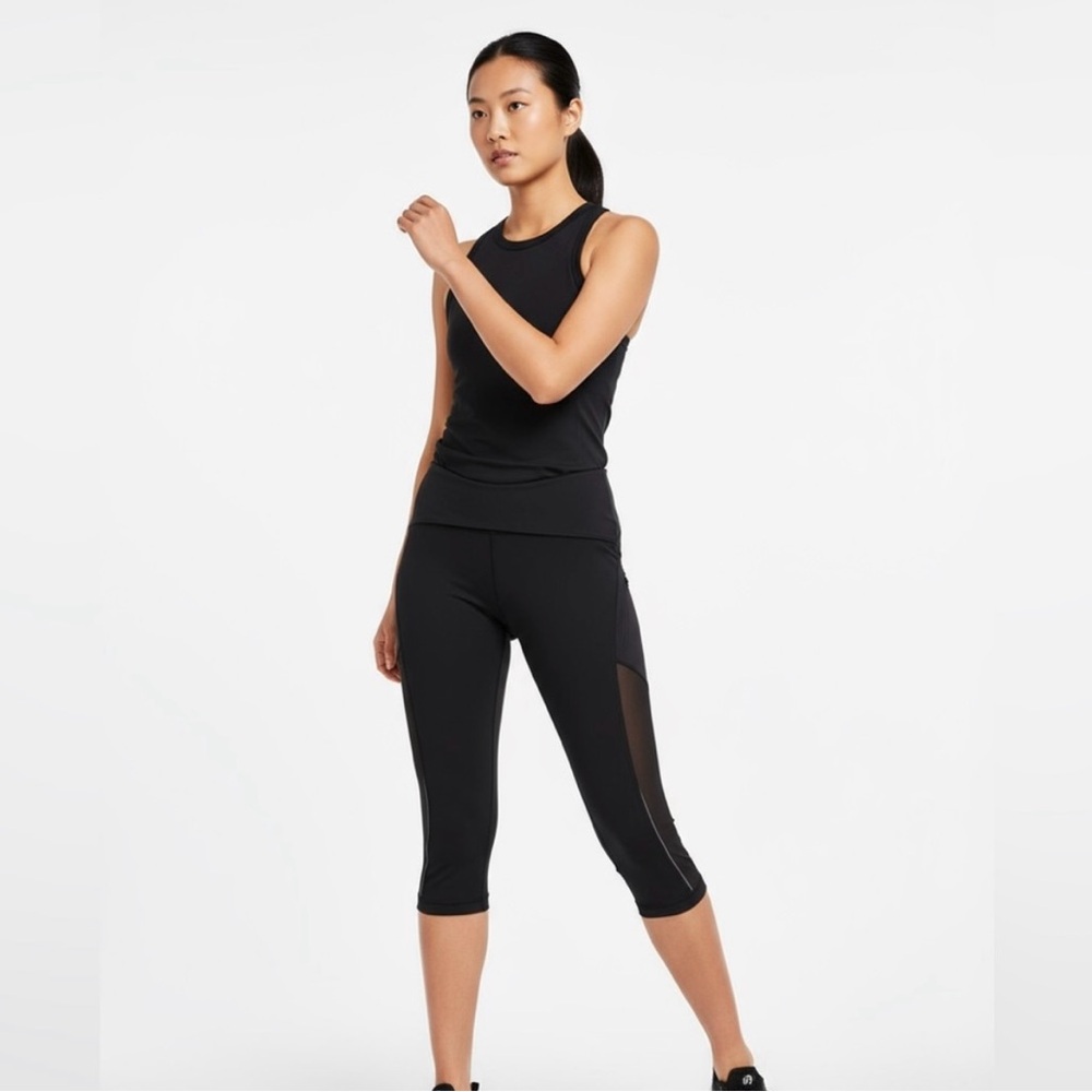LULULEMON Black Cropped Leggings with Mesh Details